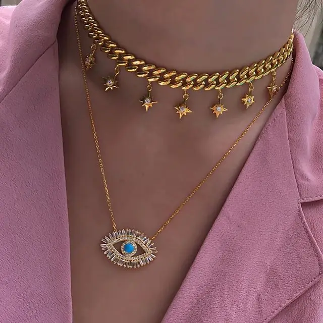 2021 NOVO SREČO, zlo oko CZ zlato nakit, ki je napolnjena AAA štruce, kubičnih cirkonij cz turquoises kamen, modni, klasični oči ogrlica
