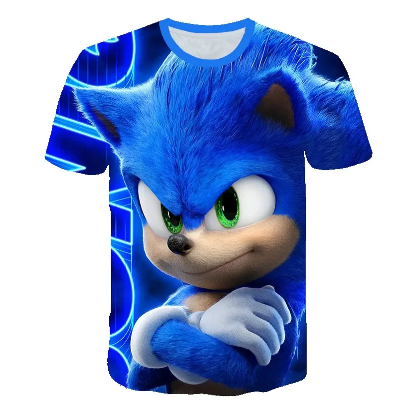 2021 Poletje Fantje Risanka Sonic hedgehog majica Modra 3D Tiskanih Dekleta Ulične Otroke, Otroci Oblačila Baby Smešno Tshirt O-Vratu
