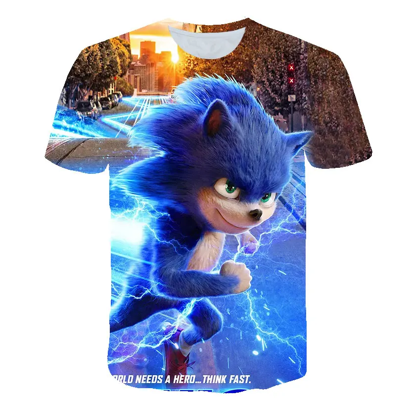 2021 Poletje Fantje Risanka Sonic hedgehog majica Modra 3D Tiskanih Dekleta Ulične Otroke, Otroci Oblačila Baby Smešno Tshirt O-Vratu