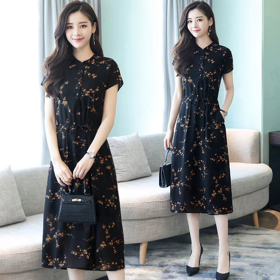 2021 Poletje Novo Črno Cvjetnim Tiskanja Vintage Obleko Plus Velikost Midi Obleke Korejski Elegantne Ženske Stranka Kratek Rokav Bodycon Vestidos