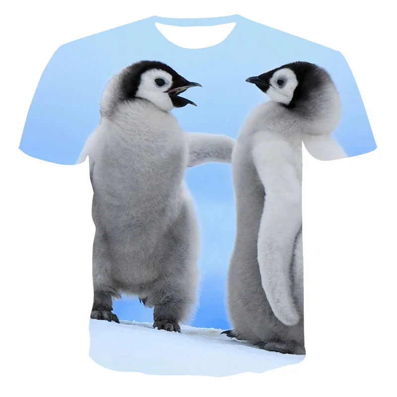 2021 Poletje Otroci T-shirt 3D Pingvin Tiskanje Živali O-Vratu Kratek Rokav Tshirts Udobno Tshirt Svoboden Fant In Dekle 4T-14T