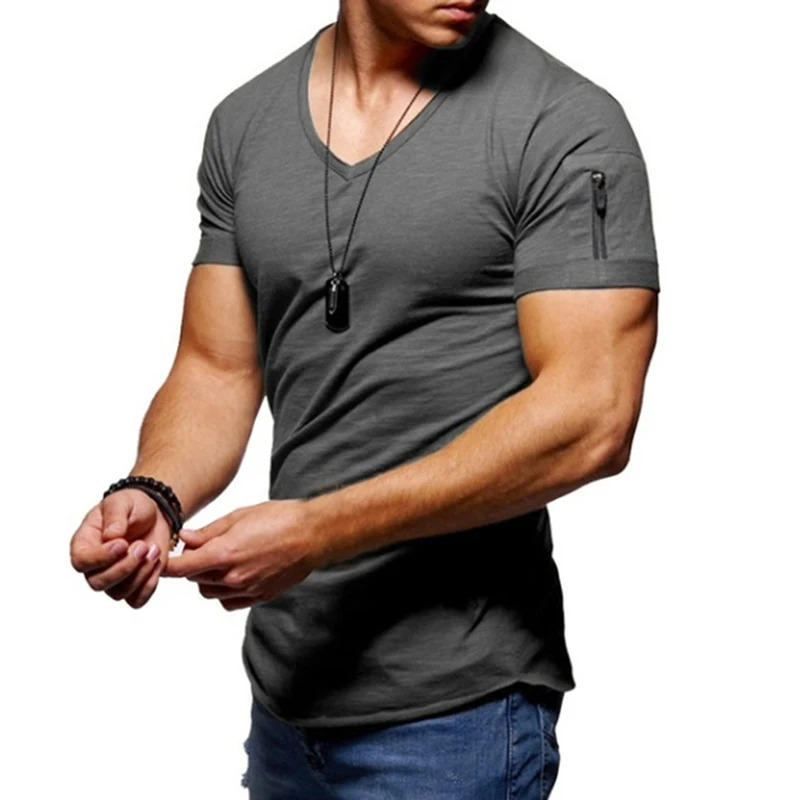 2021 Poletje Vroče Prodajo T - Shirt Novih Moških V Vratu Vrhovi Tee Slim Fit Majica Kratek Rokav Barva Priložnostne T-Shirt
