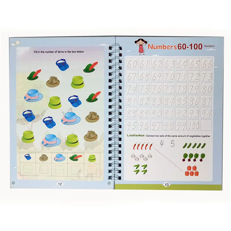 2021 Večkratno uporabo Otroke 3D Pisanja Za Kaligrafijo Številke 0-100 Rokopisa Učbenika za Učenje Matematike Knjige Pisanje za Igrače Za Otroke