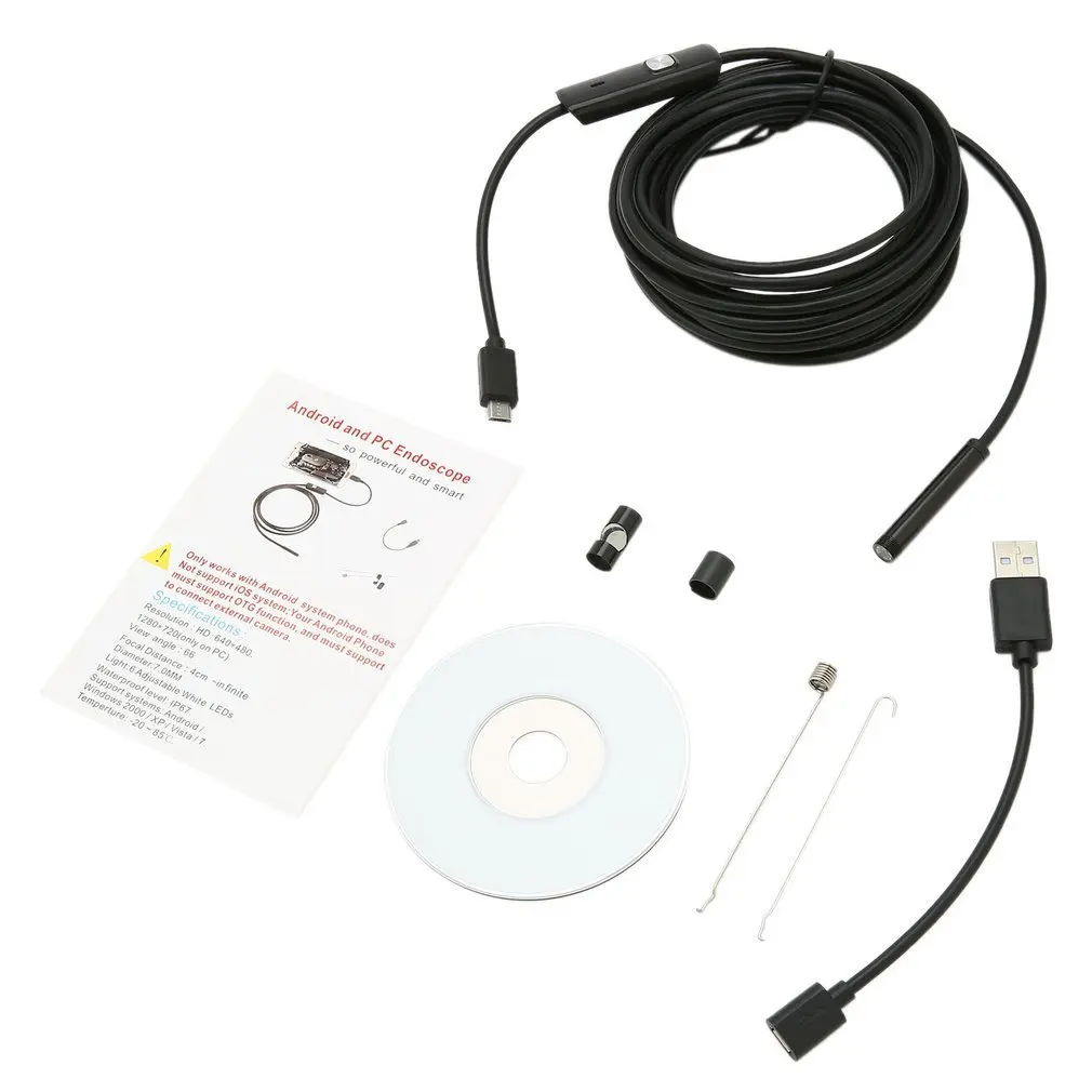 2021 VROČE LESHP 6 LED 7mm Objektiv 5m Endoskop Fotoaparat Kabel Nepremočljiva Mini USB Pregled Borescope Kamera Za Android Endoskop PC