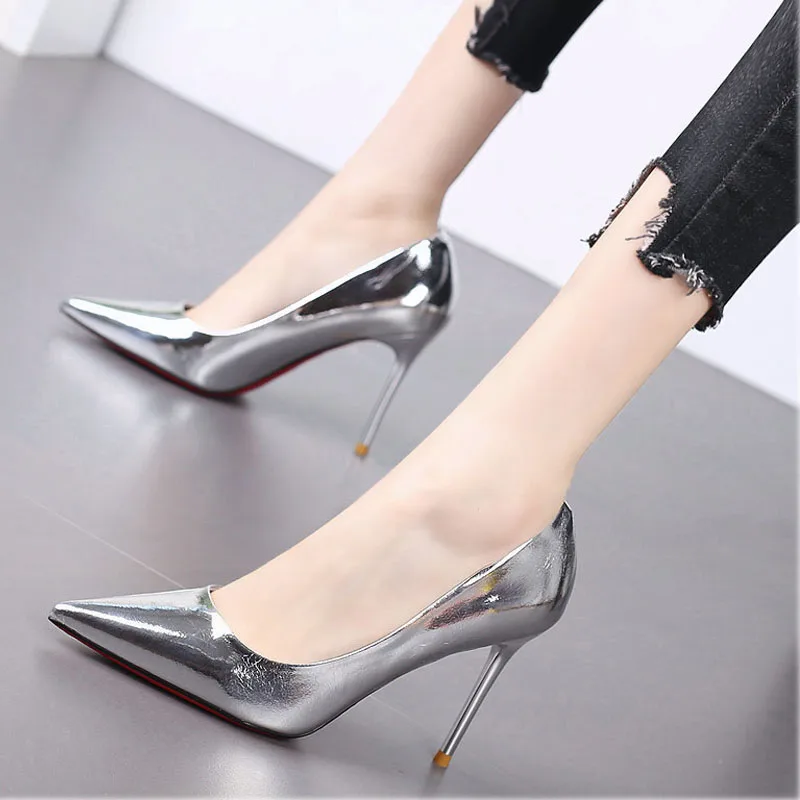 2021 ženske pete, čevlji konicami prstov silver čevlji črpalka ženske čevlje z visoko peto ženske stilletos čevlji ženski čevlji