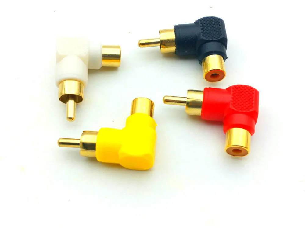 20pcs/100 kozarcev 4color pozlačeni RCA pravim kotom plug adapter za ženski za 90 stopinj