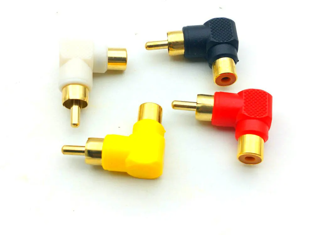 20pcs/100 kozarcev 4color pozlačeni RCA pravim kotom plug adapter za ženski za 90 stopinj