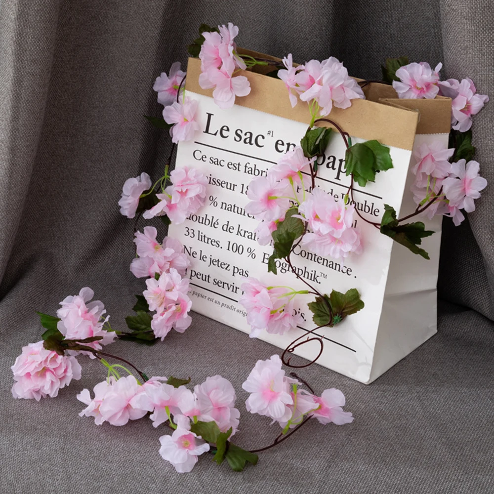 210 CM Umetno Cvetje Garland Umetne Rastline Ivy Venec Svile Sakura Češnjev Cvet Ponaredek Trto RattanWall Poroko Dekor