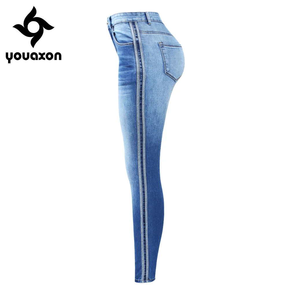 2173 Youaxon Čisto Novi Strani Trak Zbledele Kavbojke Plus Velikost Ženske Stretchy Denim Skinny Hlače Hlače Za Ženske Jeans