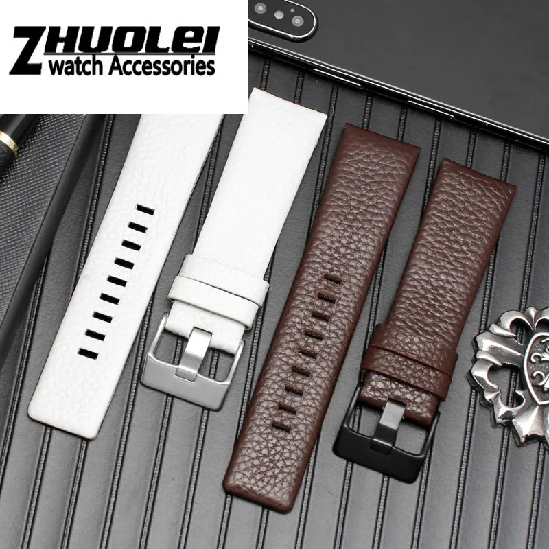 22 mm 24 mm 26 mm 28 mm 30 mm Visoke Kakovosti Pravega Usnja Pravega usnja watchband Black& White& Brown watch trak za DZ7311