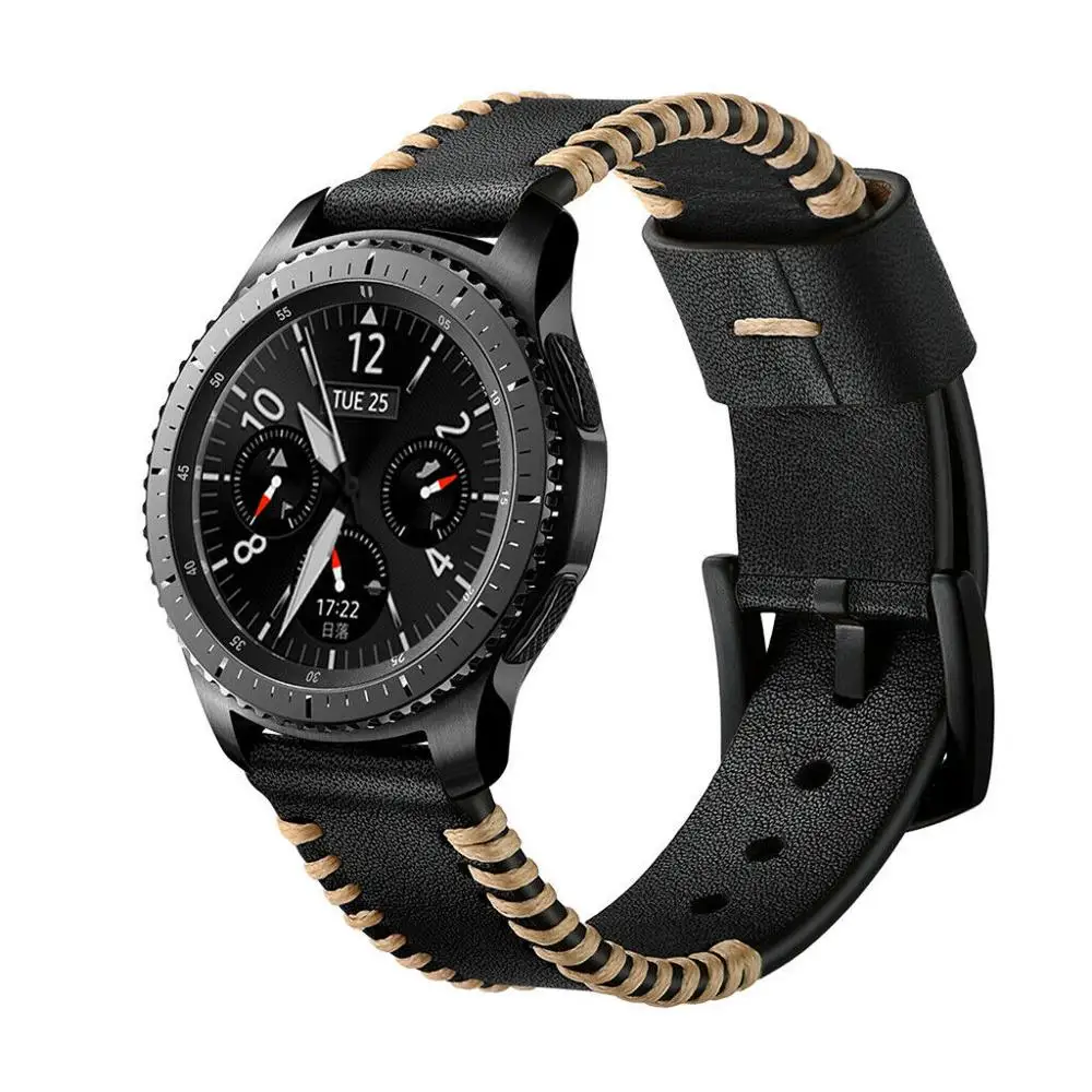 22 mm Watch Pašček Usnje šiv Watchband za Samsung Galaxy Watch 46mm Prestavi S3 Klasične Meje Zamenjava Šport Gledam Band