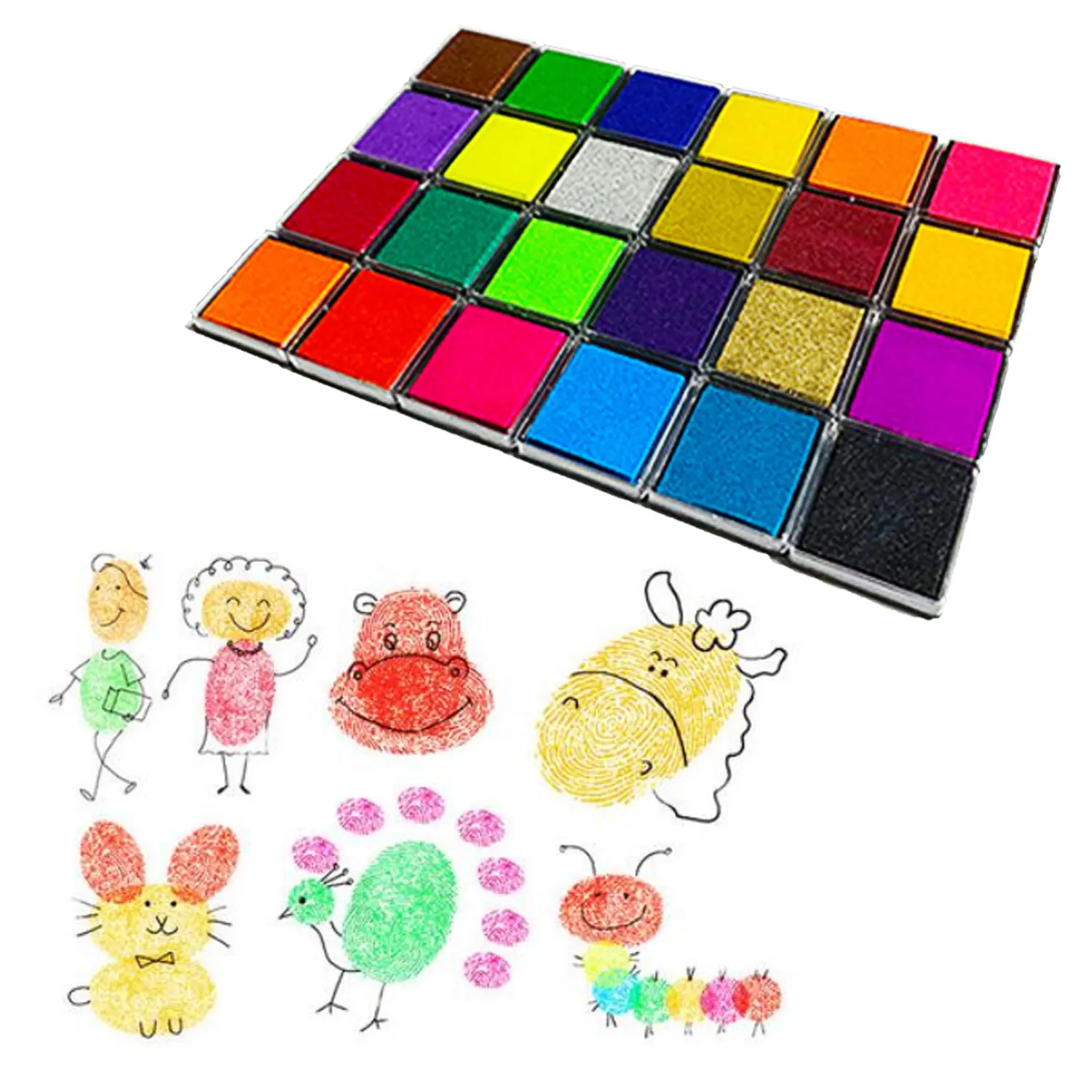 24 Barv Stroj Fingerpaint Ink Pad Znamk Partner za Otroke, Otroci Toddlers DIY Obrti Slikarstvo