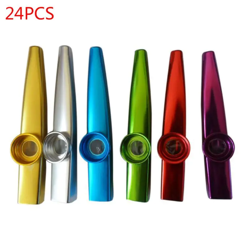 24 Kos Multicolor Kovinski Kazoos Glasbila Predvsem Piščali S 24 Kos Kazoo Flut Padec Ladijskega Prometa