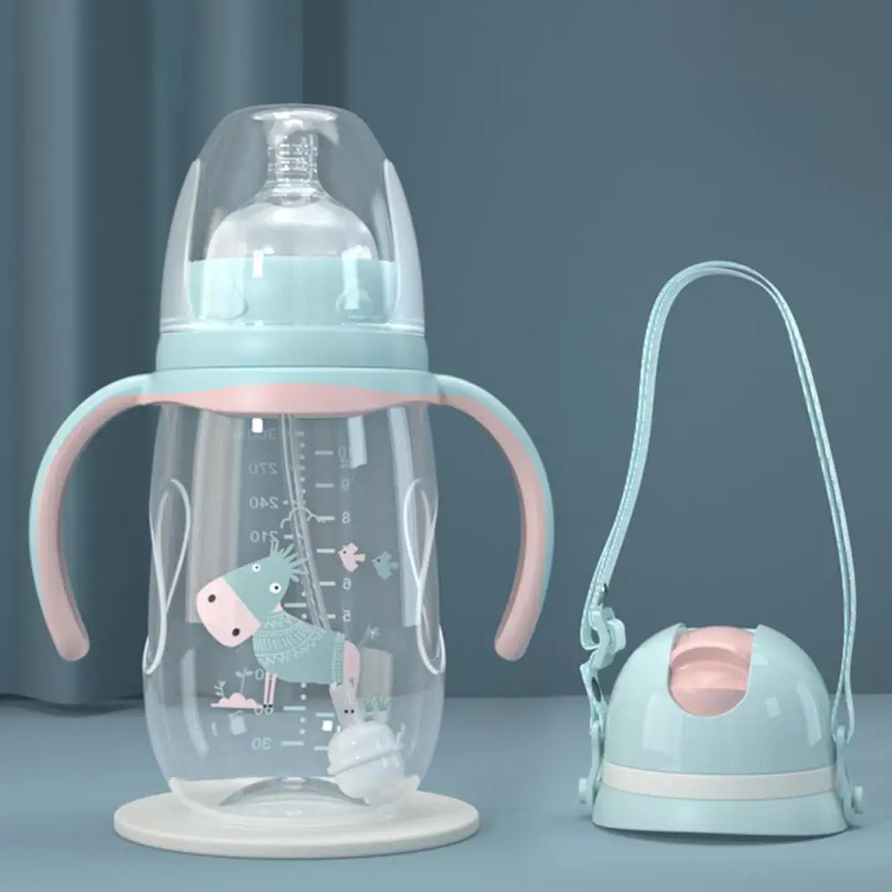 240 ml/300 ml Začetnih Drop-dokazilo Baby Široko kalibra Steklenico Mleka s Slamo Ročaj Hranjenje Steklenice 2021