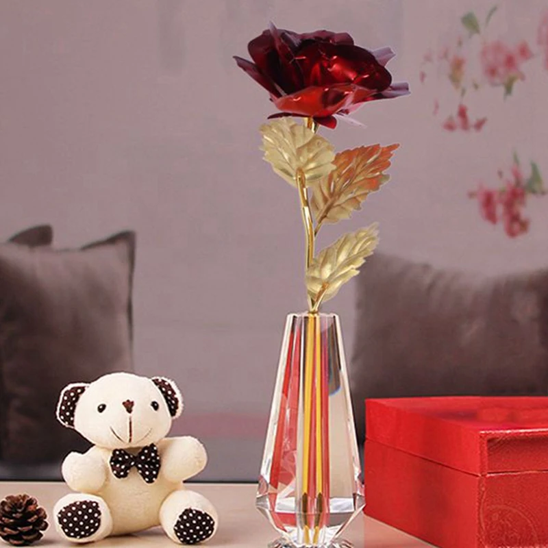 24K Rdeče Rose Cvet,Zlato Kratki Rose 24K Vedno Rose z Darilo Škatle in Vrečke za Ljubimec Mati Prijatelji,Valentinovo