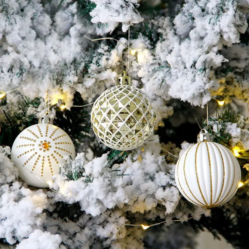 24Pcs belo zlato Mešani Božično Drevo Decor Kroglice Božič Stranke Visi Žogo M6CE