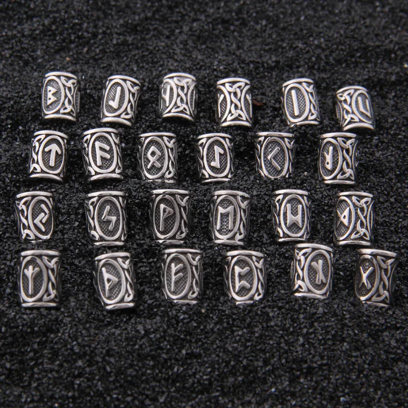 24pcs iz nerjavečega jekla Viking Rune Amuleti Kroglice Ugotovitve za Zapestnice Obesek za Ogrlico za Brado in Lase Vikingi Rune Kompleti