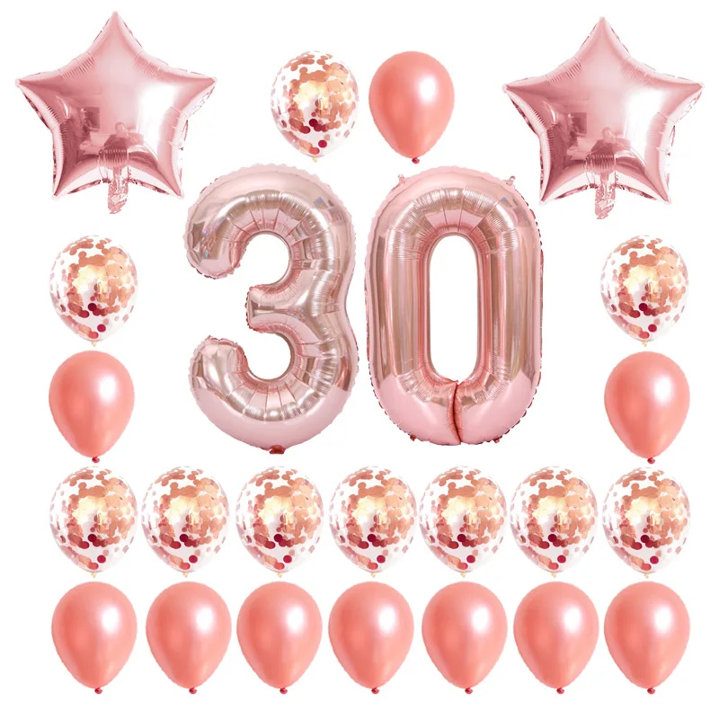 24pcs/set 18 21 30 40 50 60 leto Rose Zlato, srebro Število balonov, Konfeti pregleden latex balon Happy Birthday Stranka Dekor