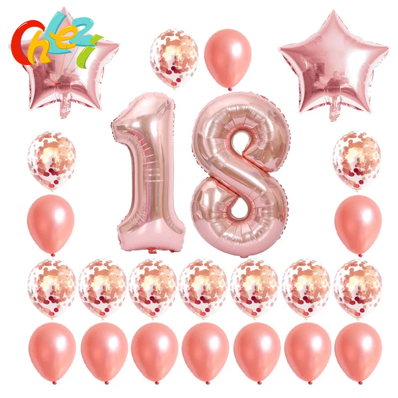 24pcs/set 18 21 30 40 50 60 leto Rose Zlato, srebro Število balonov, Konfeti pregleden latex balon Happy Birthday Stranka Dekor