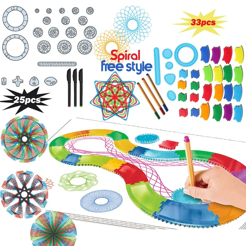 25/30PCS Spirograph Risanje Igrače Geometrijske Vladar Tin Set Pripravi Spirala Modelov Pomična Prestav & Kolesa Pripravi Izobraževalne Igrače