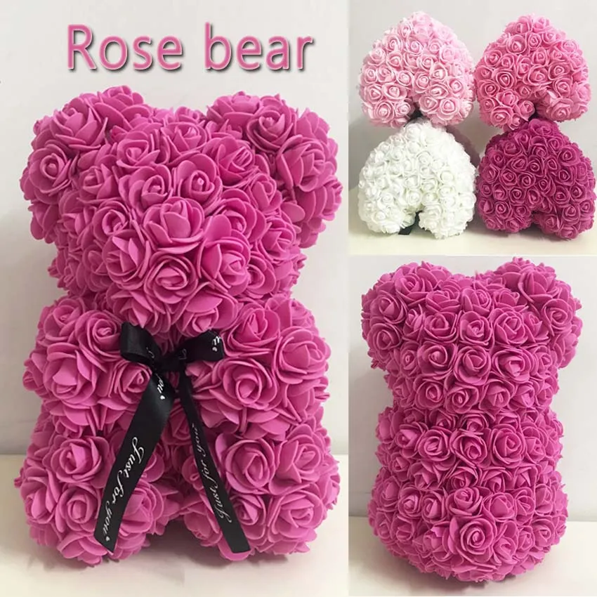 25 cm Rose Nosi Srce Umetne cvetne Rose medvedek Za Ženske Valentine ' s Poroko, Rojstni dan, Božično Darilo
