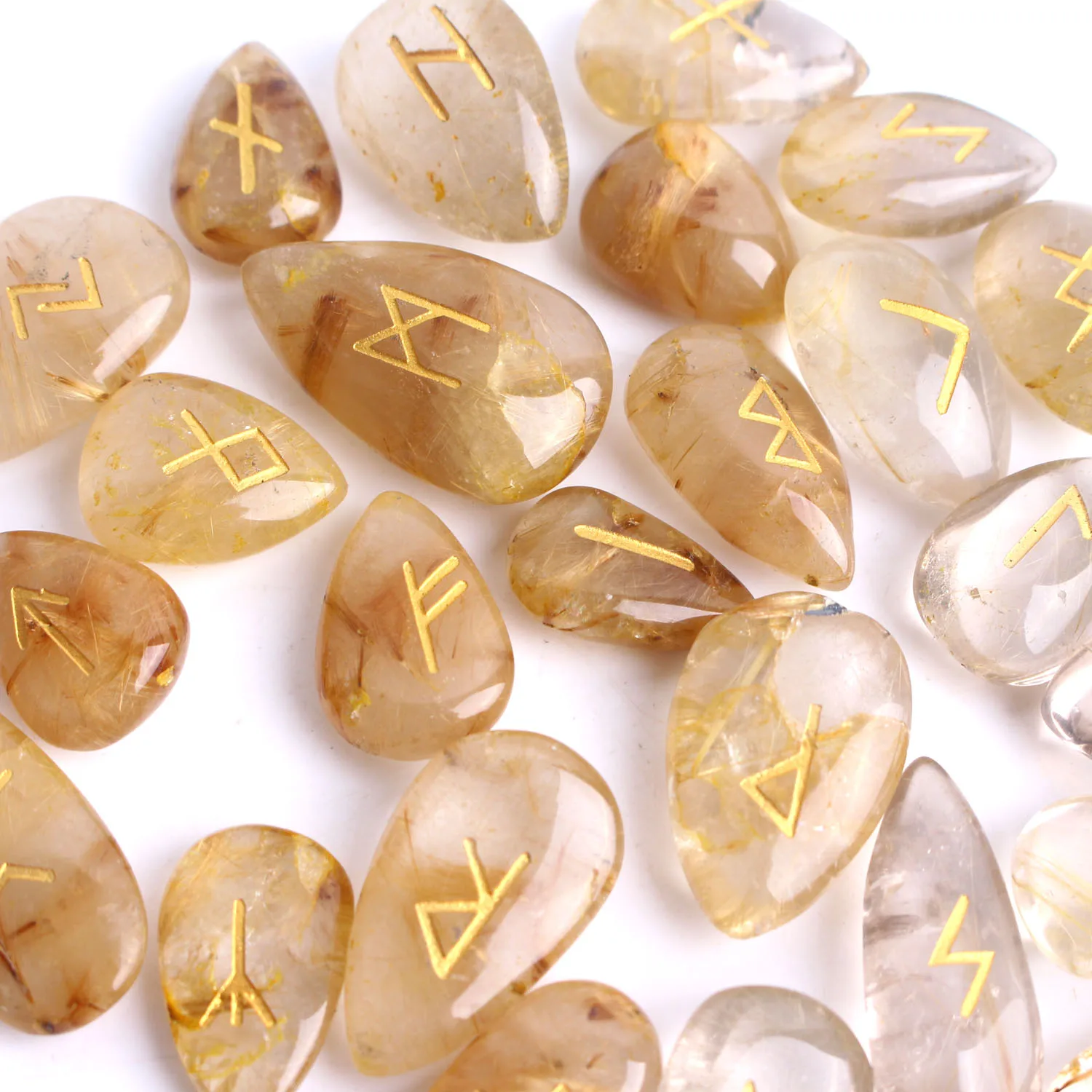 25Pcs Visoko Kakovost Naravnega Zlato Rutilated Quartz Crystal Rune Vedeževanje Kristali Fortune-pove, Reiki, HealingStone Darilo Dekor