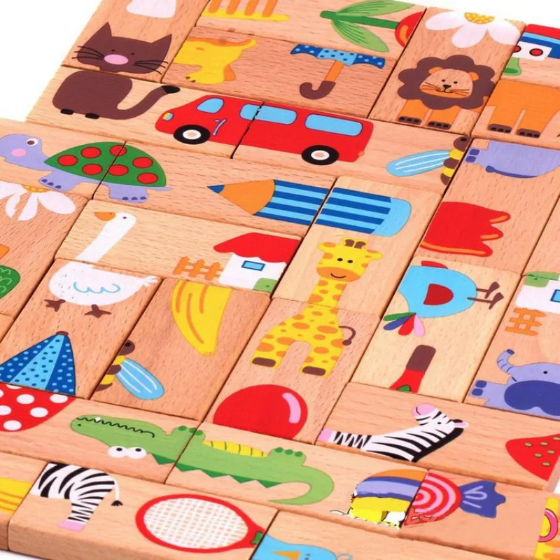 28pcs/set Živali Barvne Domine Lesene Puzzle Risanka Montessori Izobraževalne Otroške Igrače Srčkan Rojstni dan Darila Smešno Igre za Otroke
