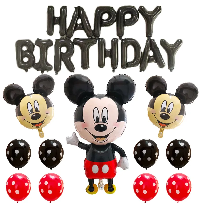 29Pcs Velikan Minnie Mickey Mouse Glavo Folija Baloni Črna Rdeča Latex Balon Otroci Rojstni dan Okraski Klasične Igrače Darilo