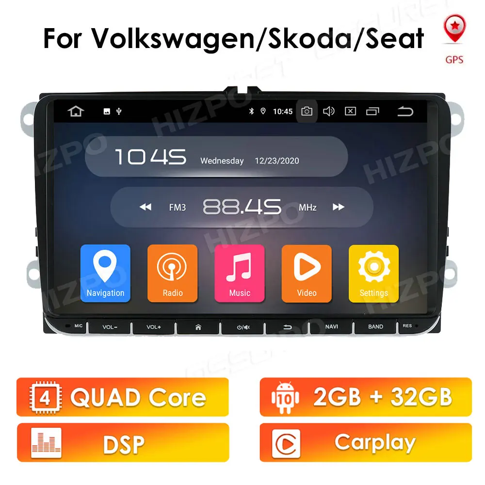 2G RAM, 32 G ROM Android 10 2 DIN Avto GPS IGRALEC za Seat Altea Toledo VW GOLF 5/6 Polo, Passat B6 CC Tiguan Touran RADIO ŠT DVD