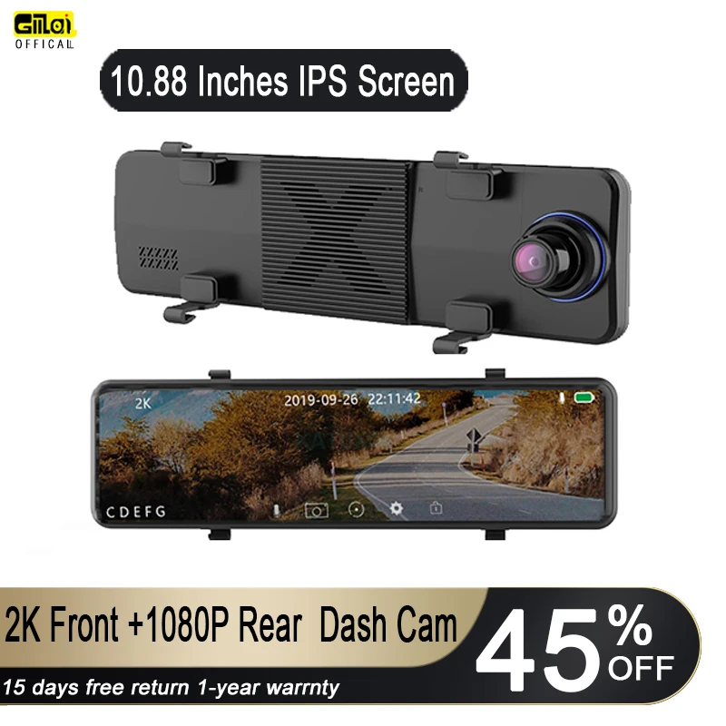 2K Avto Kamera Dash Cam Video Snemalnik Avto Dvr Ogledalo 2 V 1 Črna Škatla Pogled od Zadaj Snemanje Dashcam Registrar 11 Palčni IPS Zaslon