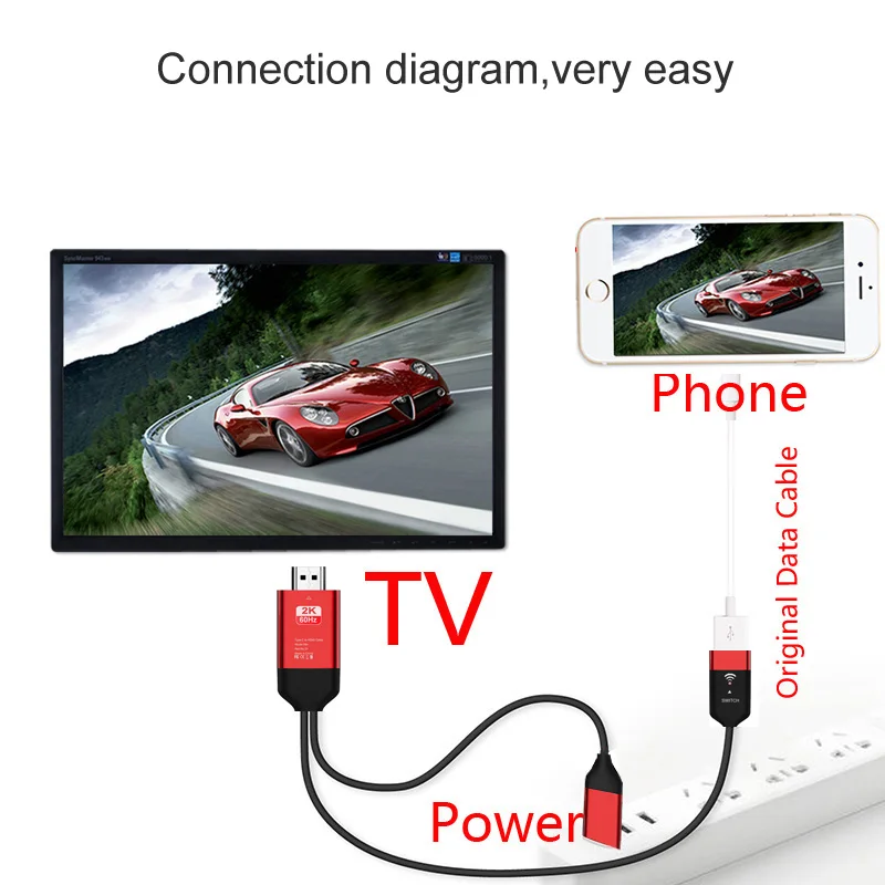 2K HD Brezžični Wifi Ogledalo Kabel za iPhone 11 MAX Pro XS XR 12 mini Samsung S9 iOS Micro USB Tip C Android Telefon, TV