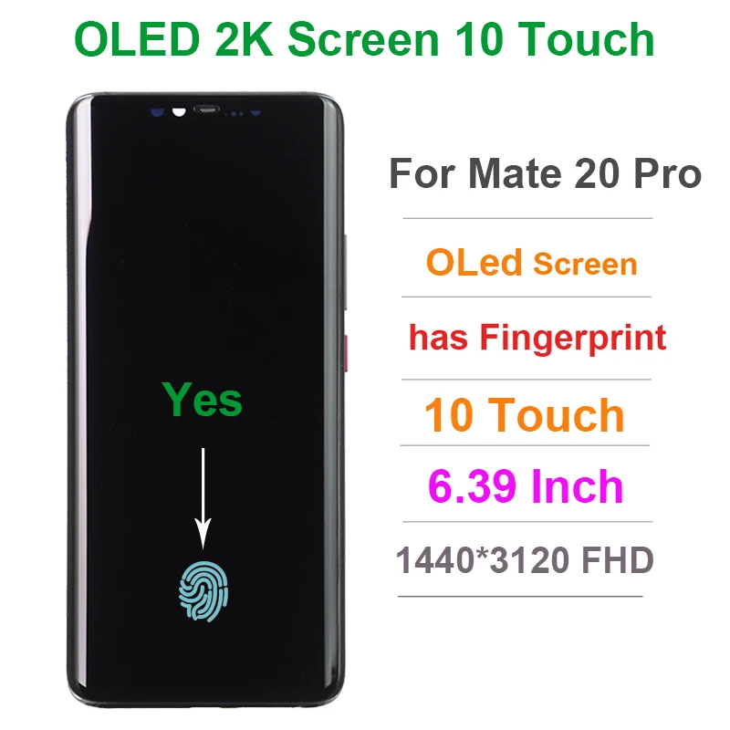2K OLed Zaslon Za Huawei Mate 20 Pro Zaslon na Dotik 10 Dotik, Računalnike Zaslona Zamenjava Za Huawei Mate20 Pro Z Prstnih odtisov