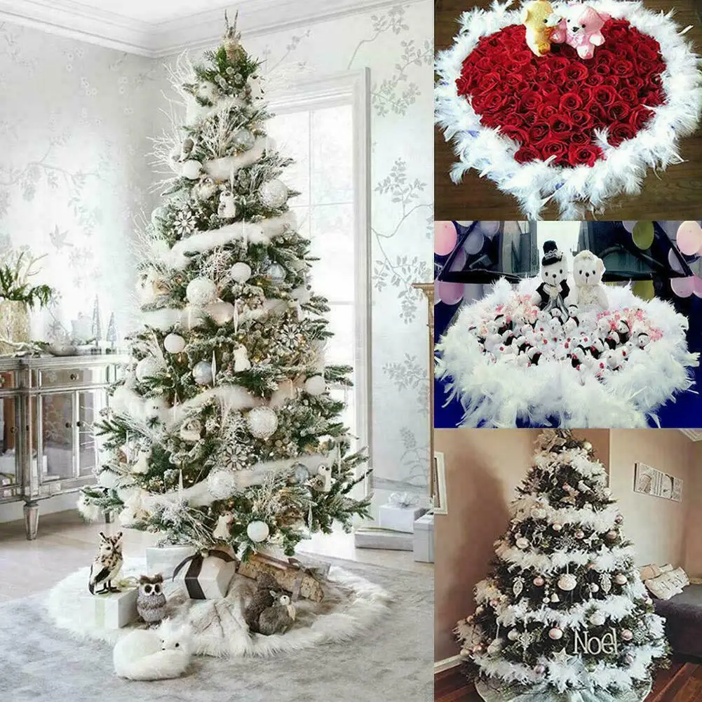 2M Božično Drevo Bele Naravnih Pernata Boa Trakovi Božič Traku Stranka Garland Dekor DIY Obrti Poroko Dobave Grament Accessaries