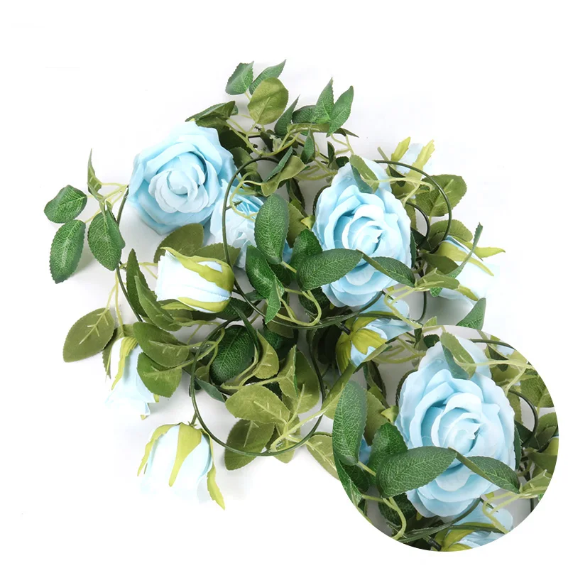 2m Umetne Svile Rose Cvet Ivy Trte, Zeleno Listje Niz za Dom Poročno Dekoracijo Ponaredek rastline listi Visi garland