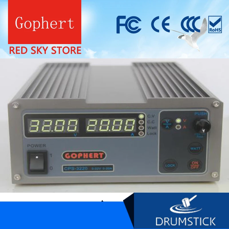 (2NAHRBTNIK) Gophert Mini Digital DC Napajanje CPS-3220 Nastavljiv 0-32V 0-20A Ključavnico korektivno vzdrževanje staranja neuspeh