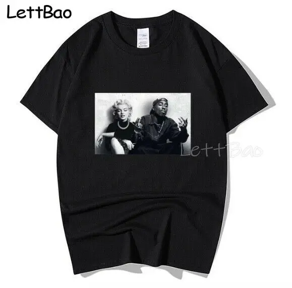 2Pac Marilyn Monroe Tupac Shakur Moda Japonski T Shirt Smešno Moški Tshirt Poletje Priložnostne Hip Hop Vrhovi Ulične Hip Hop Majica