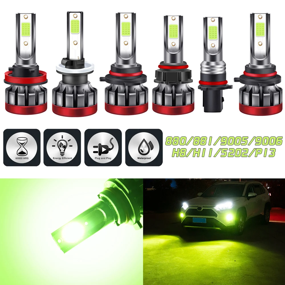 2pcs 100W Limona Zelena LED Luči za Meglo Žarnice H8/H9/H11/880/881/5202/ 9006/HB4/9005/HB3 DRL Avto Dnevnih Luči za Avtomobile