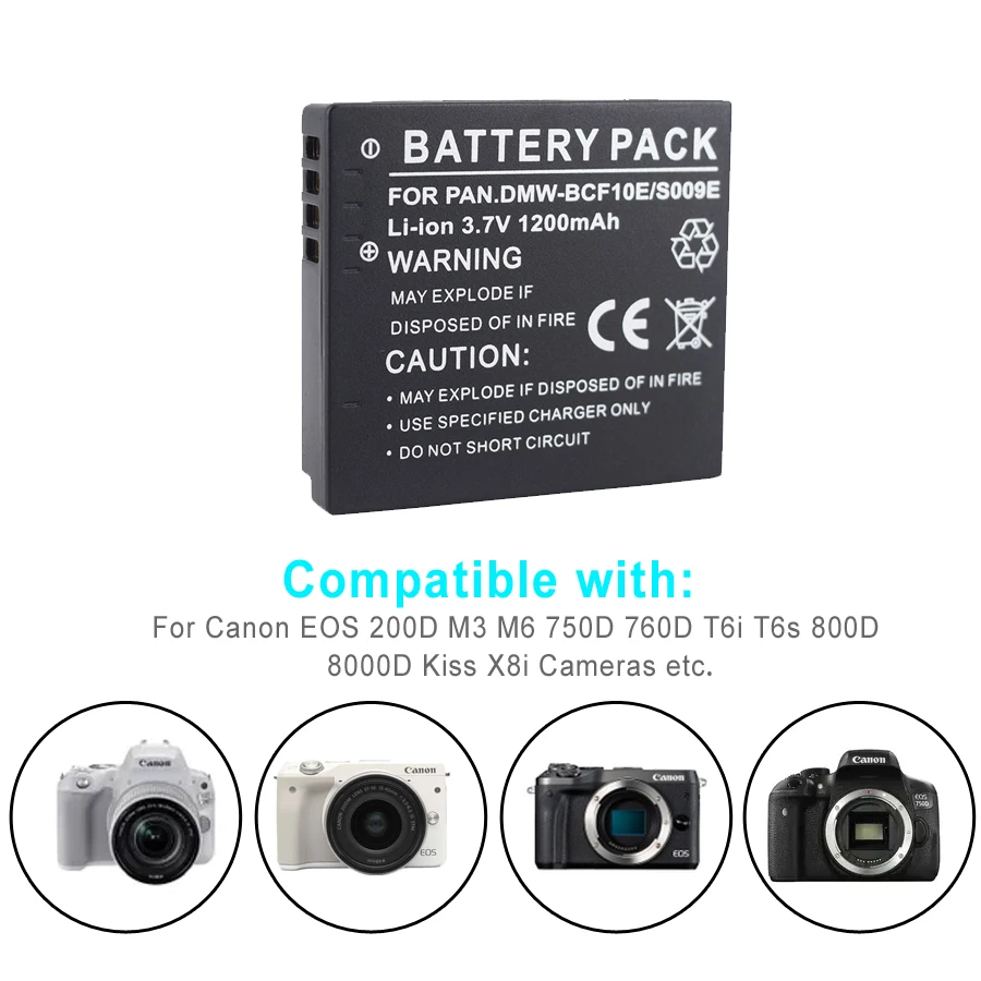 2pcs 1200mAh Digitalni Baterija za Panasonic Fotoaparat Lumix CGA-S/106B CGA-S/106C CGA-S/106D DE-A59B DMW-BCF10E DMW BCF10E DMWBCF10E
