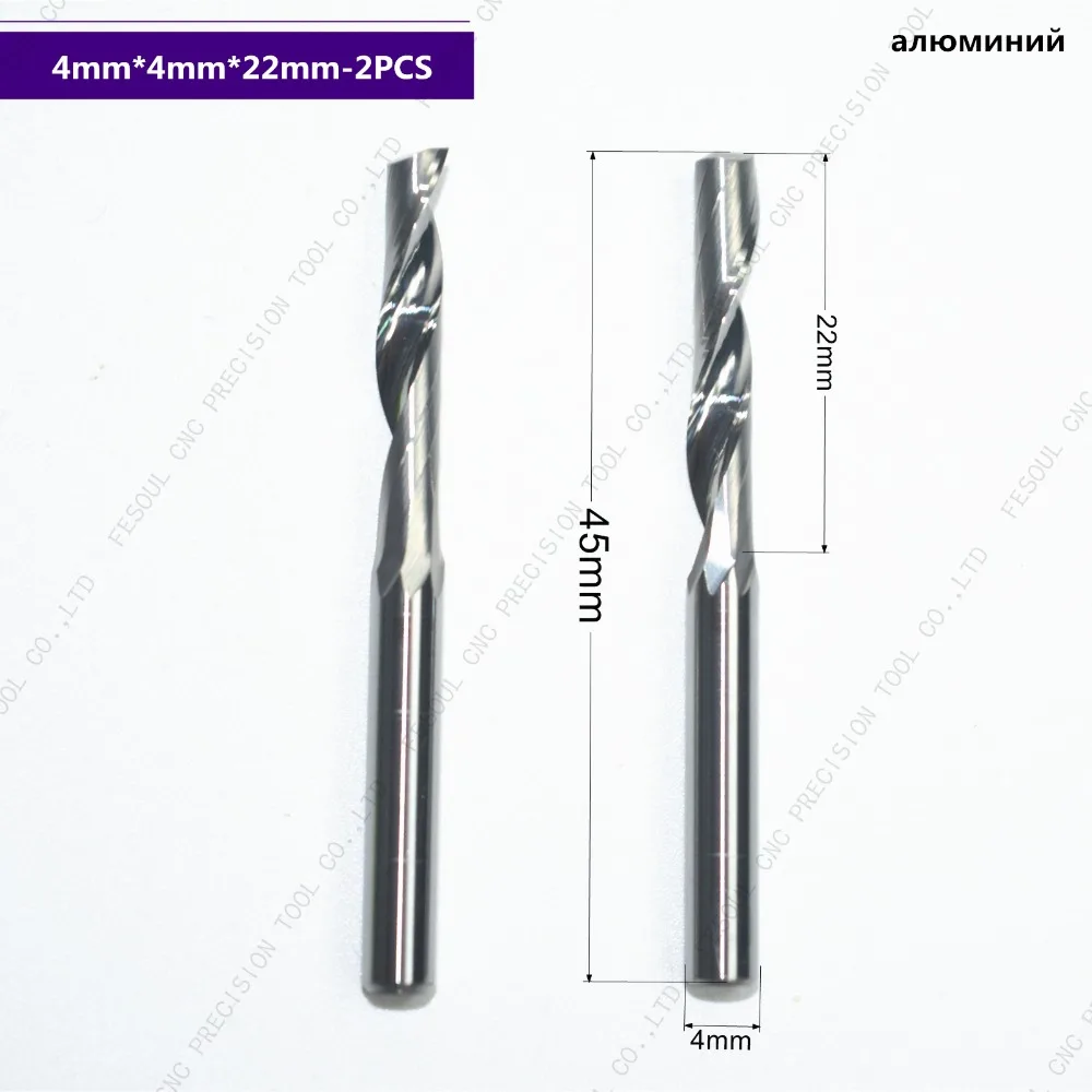 2PCS - 4 mm*22 mm,Enojna Flavta Spirala koncu mlin cnc trdna karbida aluminija graviranje rezkanje rezalnik,aluminijaste kompozitne plošče