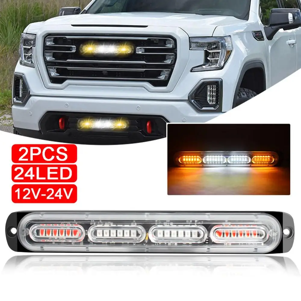 2pcs 72W 24 LED Stroboskopske Luči za Opozarjanje Nevarnosti Bliskavico LED Stroboskopske Luči Luči v Sili za Tovornjaki Vozila Avtomobili Oranžna /Bela