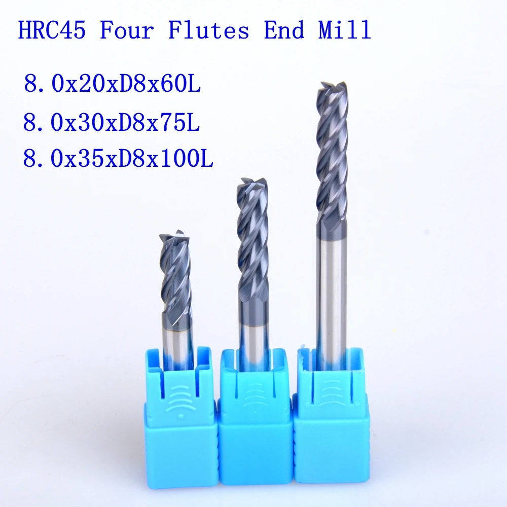 2Pcs 8 mm HRC45 Štirih predvsem piščali Mikro Trdna Karbida Obraz Koncu Mlin CNC Rezkanje Rezalnik Bitov Za Rezkanje Jekla