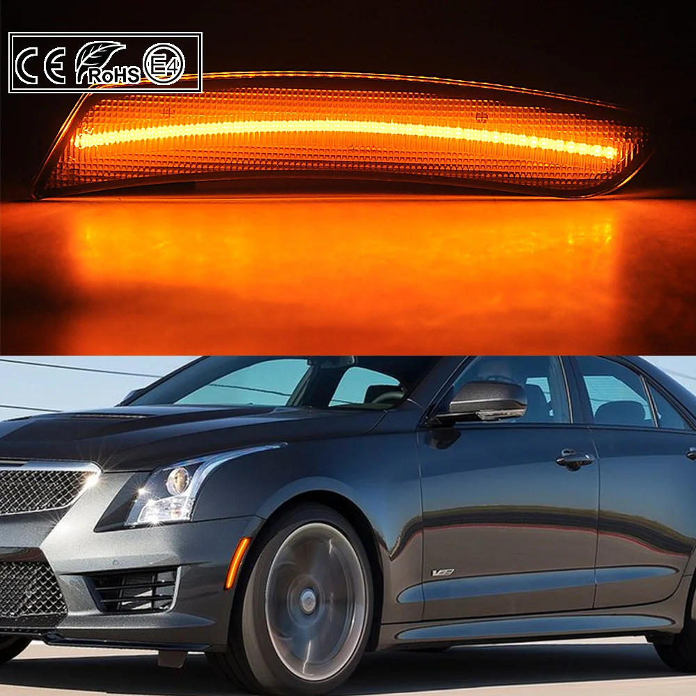 2Pcs ATS CTS CTS-V 15-19 Sprednji Odbijač Amber LED Strani Marker Lučka Auto Luči Prekajene Objektiv za Cadillac