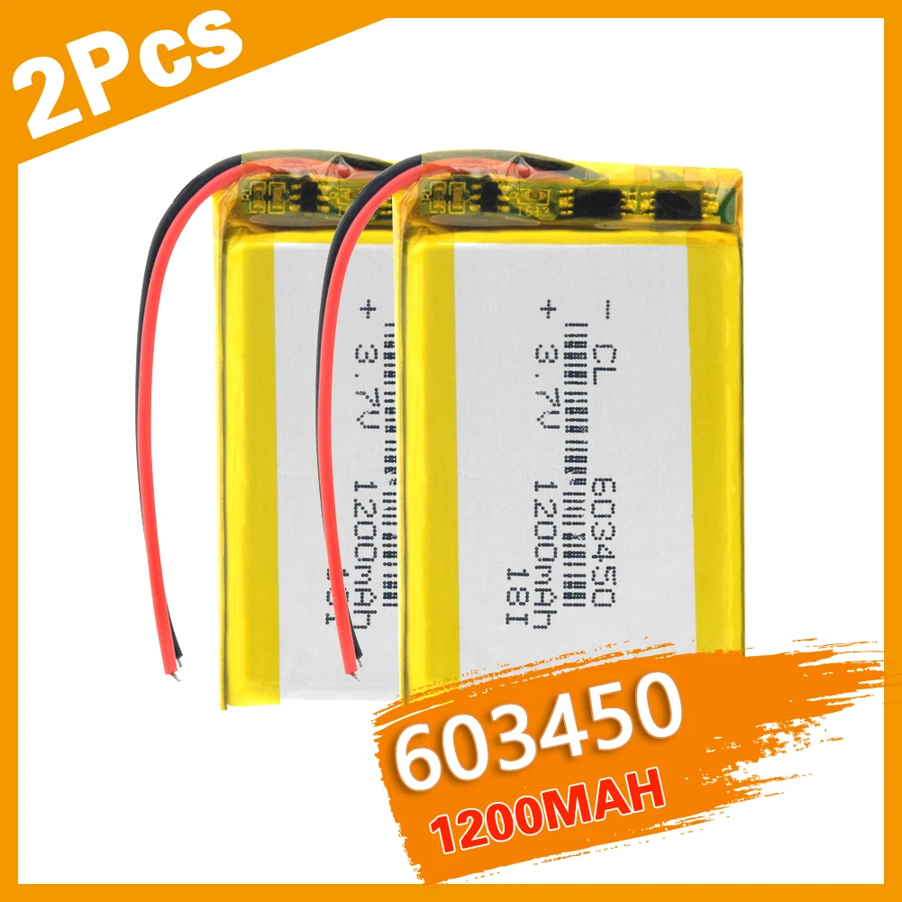 2PCS Li-polymer baterija 3,7 V 603450 Litij-polimer baterija 1200mAh Za MP3, MP4, GPS DVD LED Luči PSP