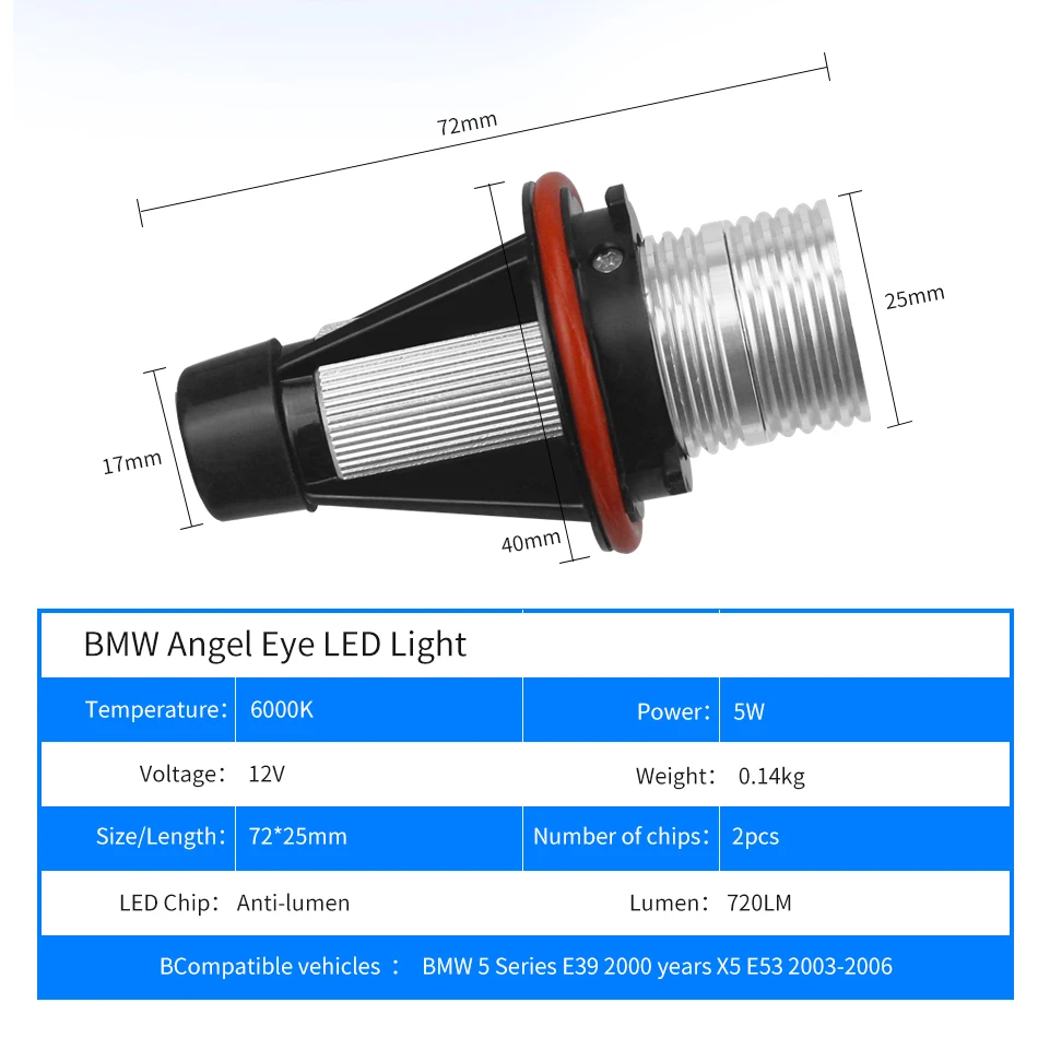 2Pcs Napak LED Angel Eyes Marker Luči Žarnice Za BMW E39 E53 E60 E61 E63 E64 E65 E66 E87 525i 530i xi 545i M5 avto luči