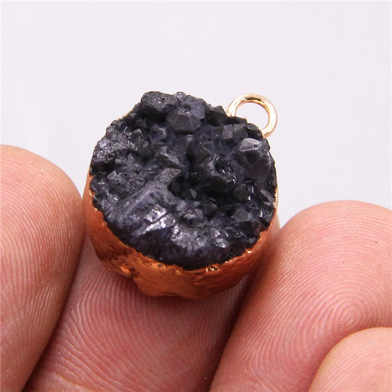 2pcs Naravni črni kristali kremena obesek čar krog črna Geode druzy Obesek za nakit, izdelava ogrlico, uhane Dodatki