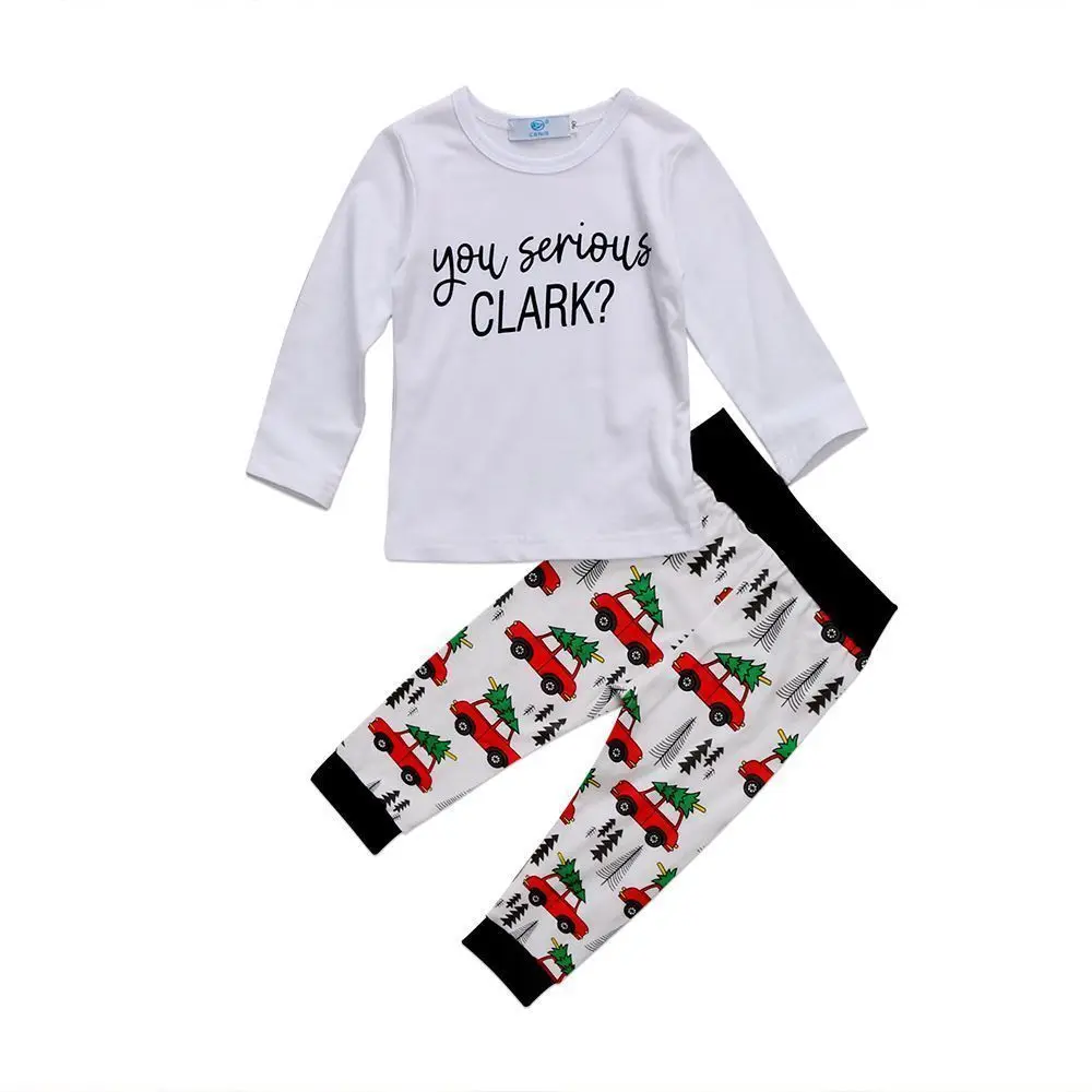 2PCS Nastavite Malčka Otroci Baby Boy, Girl Obleke z Dolgimi Rokavi Bombaža T-shirt Vrhovi+Avto Tiskanja Dolge Hlače Božič Obleke Jeseni Oblačila Sklop