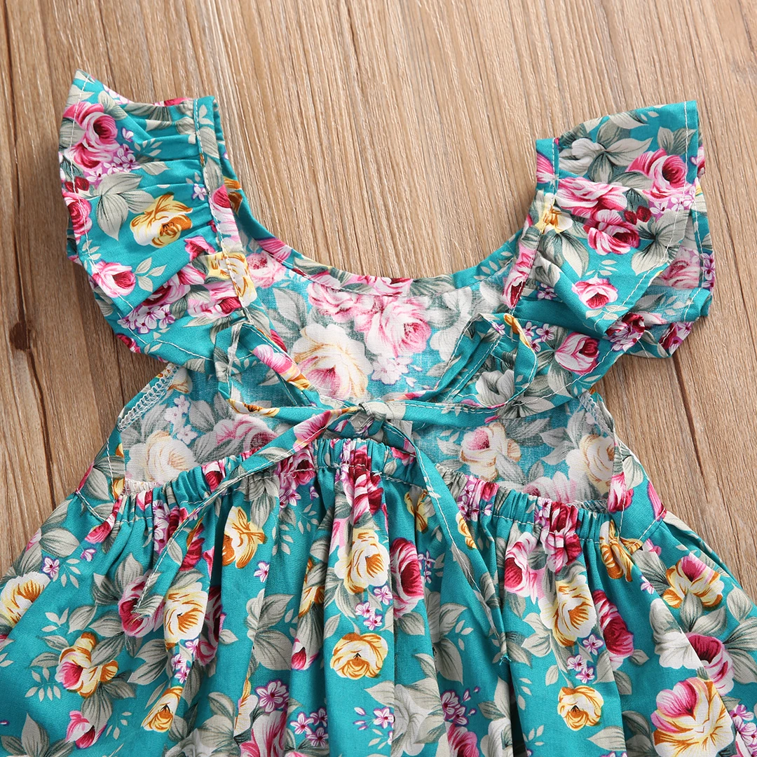 2PCS Otrok Oblačila Sklop Newborn Baby Girl Obleke 2017 Poletni Cvetlični Ruffle Obleko Sundress Obleke, spodnjice brez Hlačnic