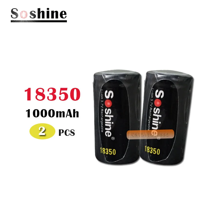 2PCS Soshine 18350 baterija 1000mAh 3,7 V Li-ion Baterije za ponovno Polnjenje z baterij zaščitna škatla za shranjevanje