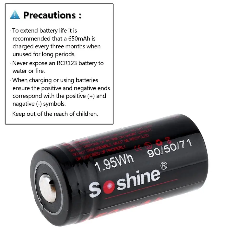 2pcs Soshine RCR 123 3V 650mAh baterija Li-ion Polnilne Baterije Polje in Varnostni izpustni Ventil za Svetilke / Žarometi