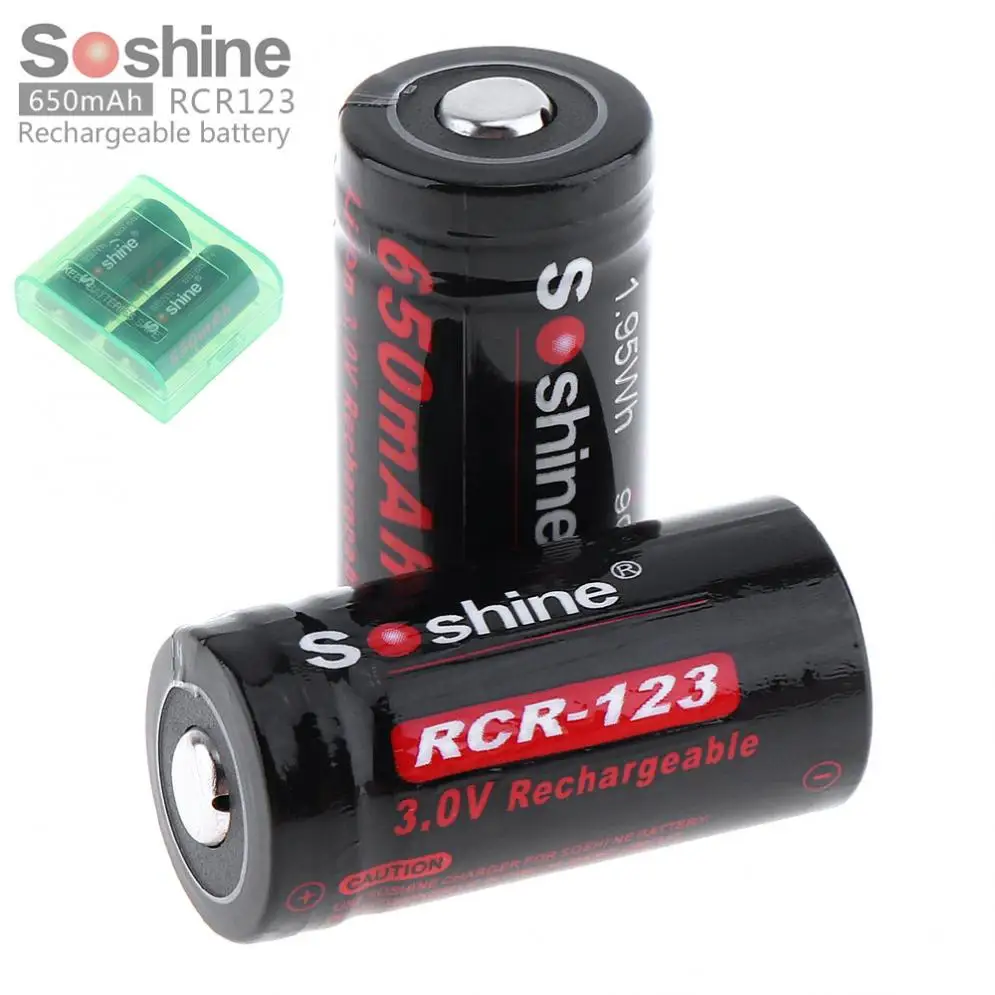 2pcs Soshine RCR 123 3V 650mAh baterija Li-ion Polnilne Baterije Polje in Varnostni izpustni Ventil za Svetilke / Žarometi
